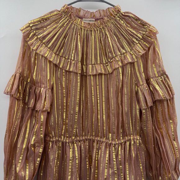 Ulla Johnson Averil Ruffled Georgette Long Sleeve Mini Dress in Rose Multi Sz 2 - Picture 3 of 10